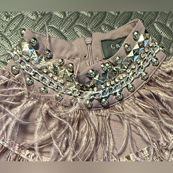 Gracia Lilac Embellished & Feathered  Mesh Top Size Small - Picture 3 of 10